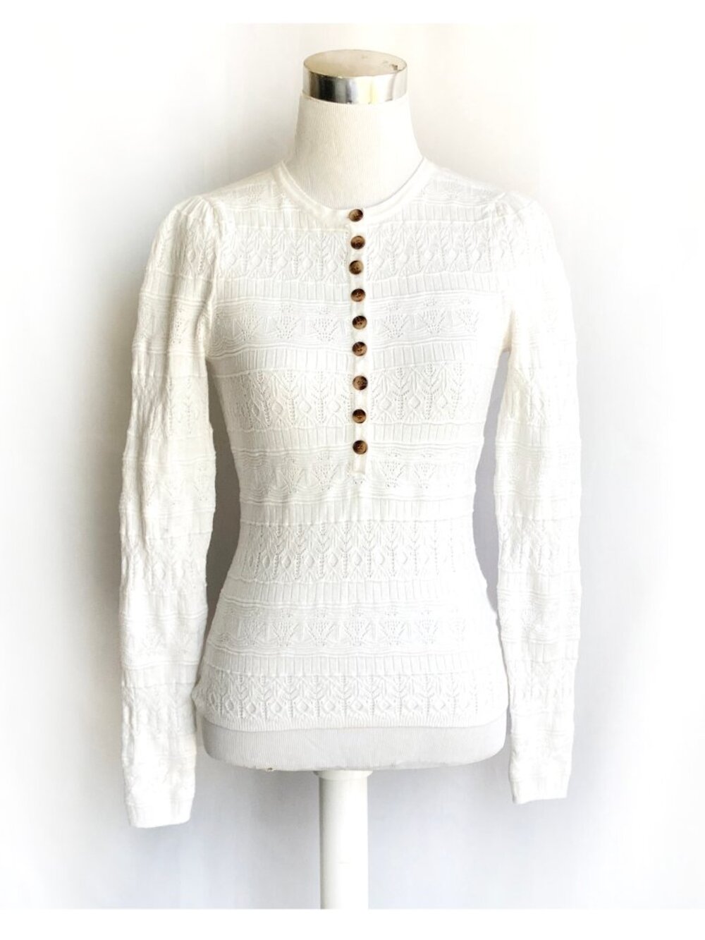 Heartloom Daisy Pointelle Knit Henley Top Sweater - Picture 2 of 12